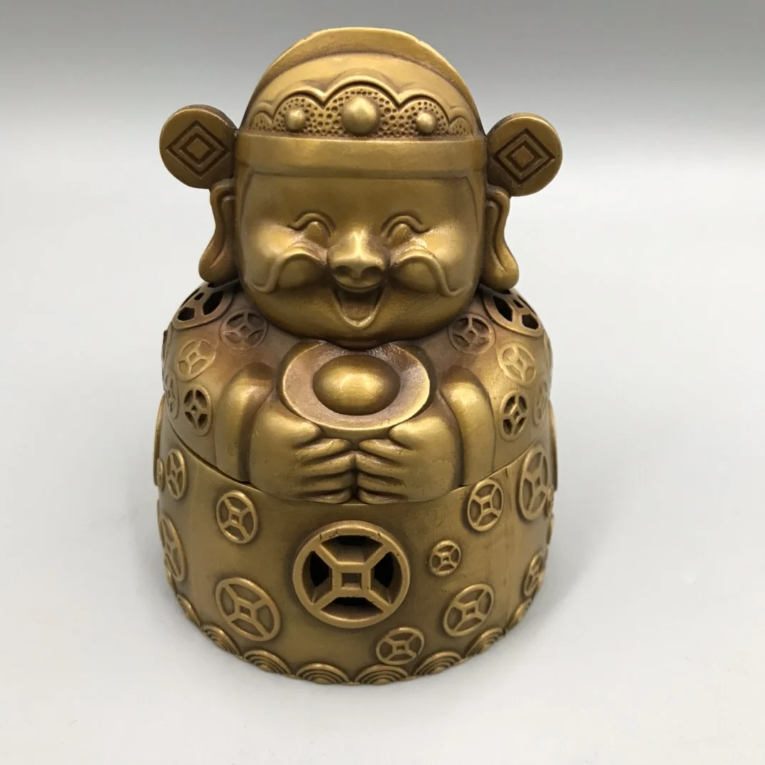 

Chinese Pure Brass God of Wealth Aromatherapy Furnace Statue Figurines Ornaments Feng Shui Home Decor Desk Decoration