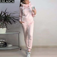 womens clothing 2022 long sleeve hoodied pant suits 2piece set women matching sets two piece drawstring solid autumn fleece new