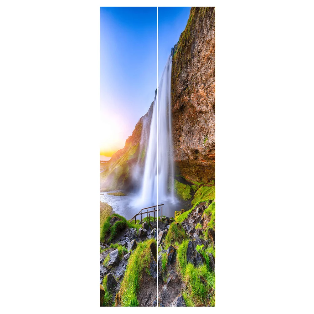 

2Pcs Door Mural Decals Mural Door Sticker 3D Landscape Door Decal Removable Wallpaper