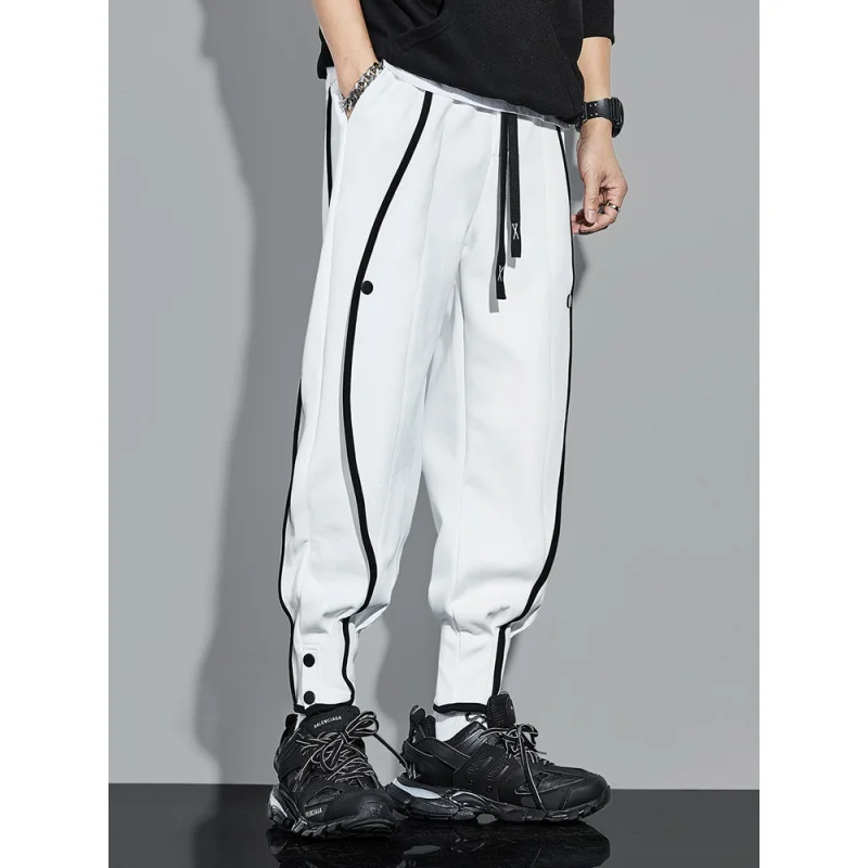 

Spring and Autumn Gray Sweatpants Men's Autumn and Winter Special-Interest Design Breasted Ankle-Tied Loose Sports Pants Korean