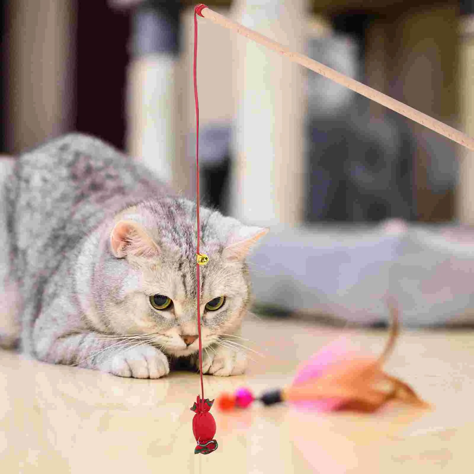 

Cat Teaser Teasing Stick Candy Toy For Cats Xmas Wand Sticks Christmas Plush Kitten Toys Playthings