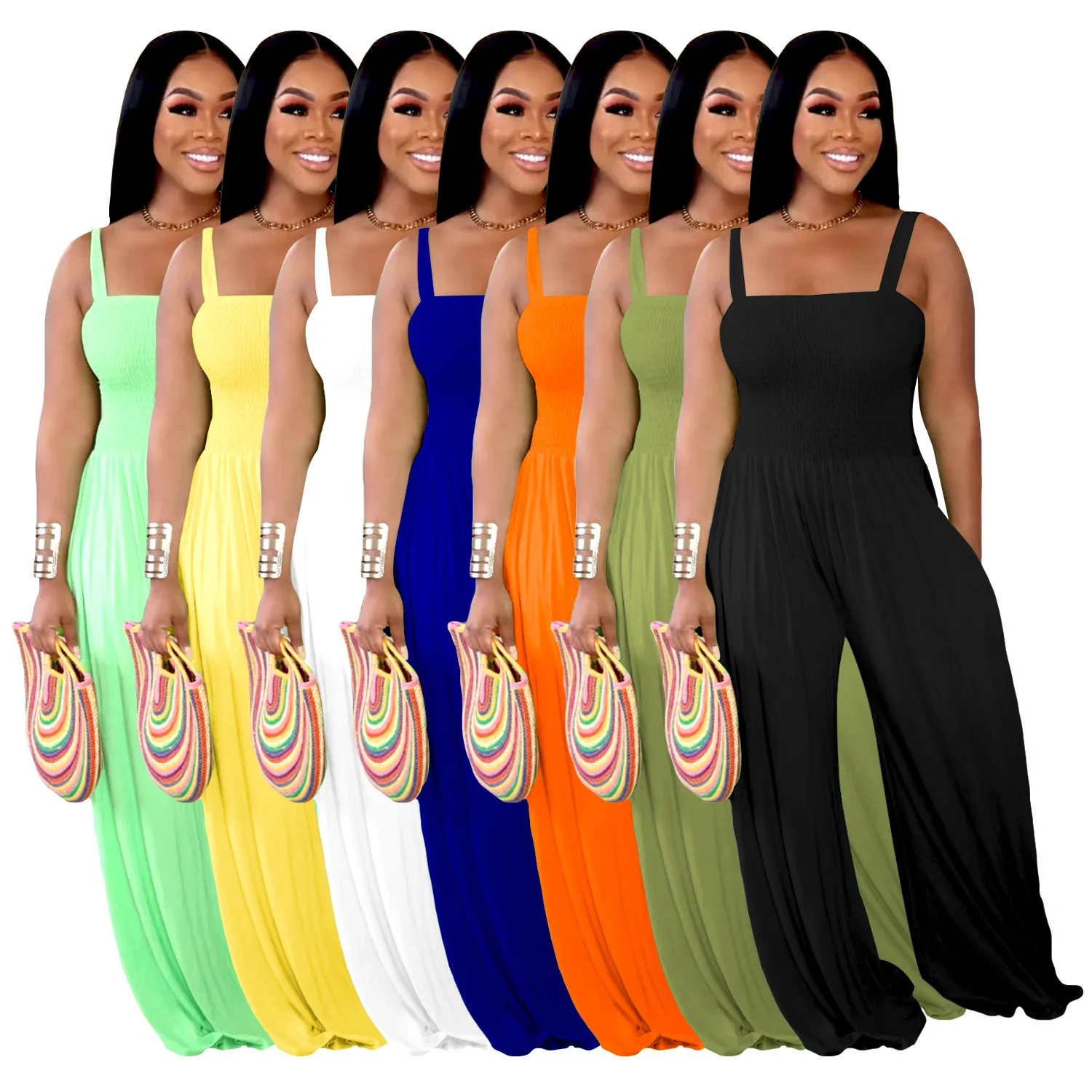 

2022 Trend New Womens Solid Casual Sling Tube Top Wide-leg Jumpsuit Elegant Summer Women's Jumpsuit Sexy Hot Woman Jumpsuit