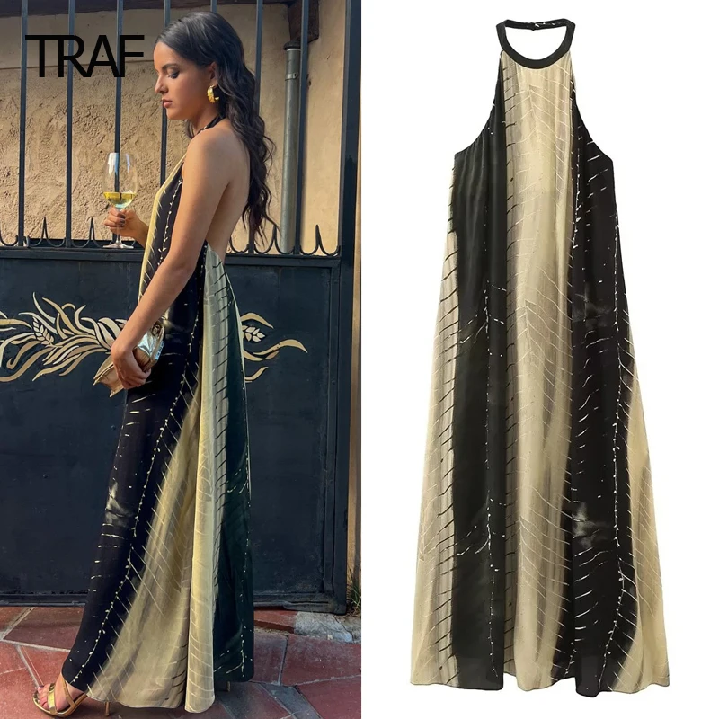 

Платье женское летнее длинное с открытой спиной и лямкой на шее