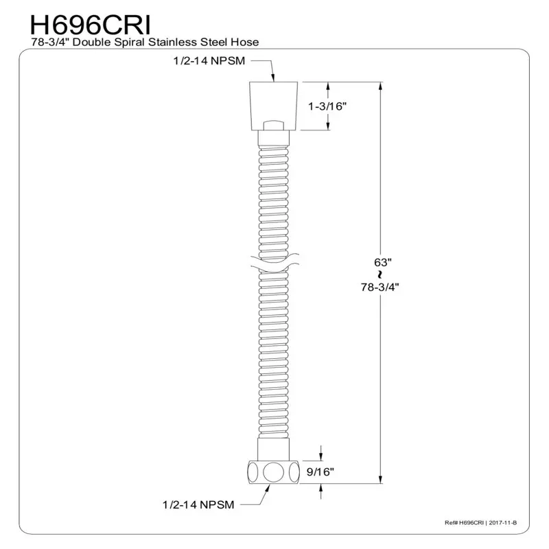 

Complement 63-78" Double Spiral Stainless Steel Hose, Stainless Steel
