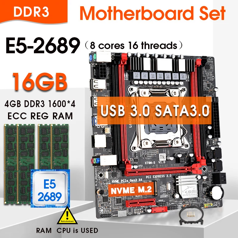 Комплект материнской платы JINGSHA LGA 2011 LGA2011 E5 2689 ЦП 4 шт. x ГБ = 16 DDR3 1600 МГц память ECC REG