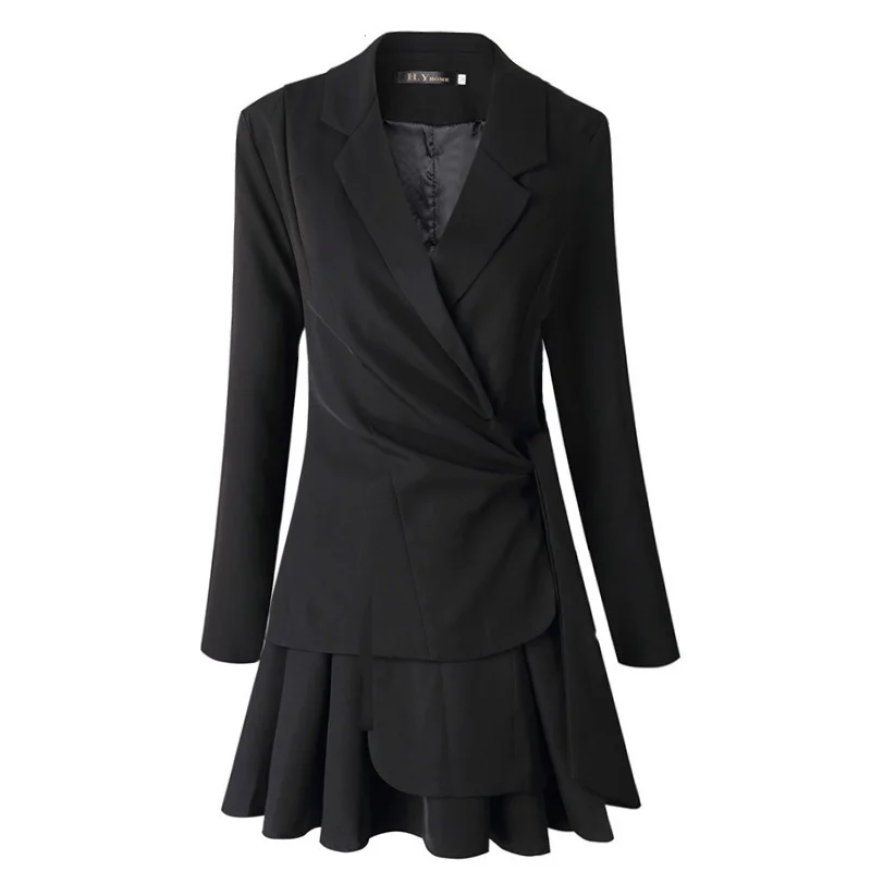 2021 Autumn and Spring Women's Fashion Casual Lapel Black High Waist Slim Temperament Long-sleeved Bow Blazer Skirt Women New