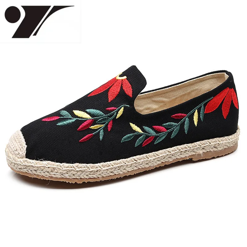 

Женские парусиновые туфли с круглым носком, винтажные дышащие тканевые туфли с вышивкой, модная художественная пасторальная обувь