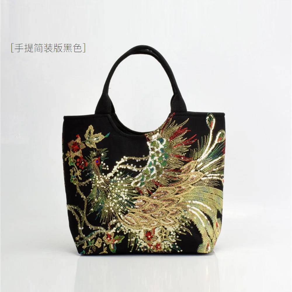 New Ladies Shoulder Bags Literary Ethnic Embroidered Canvas Bag Peacock Embroidery Ladies One Shoulder Hand-held Diagonal Bag