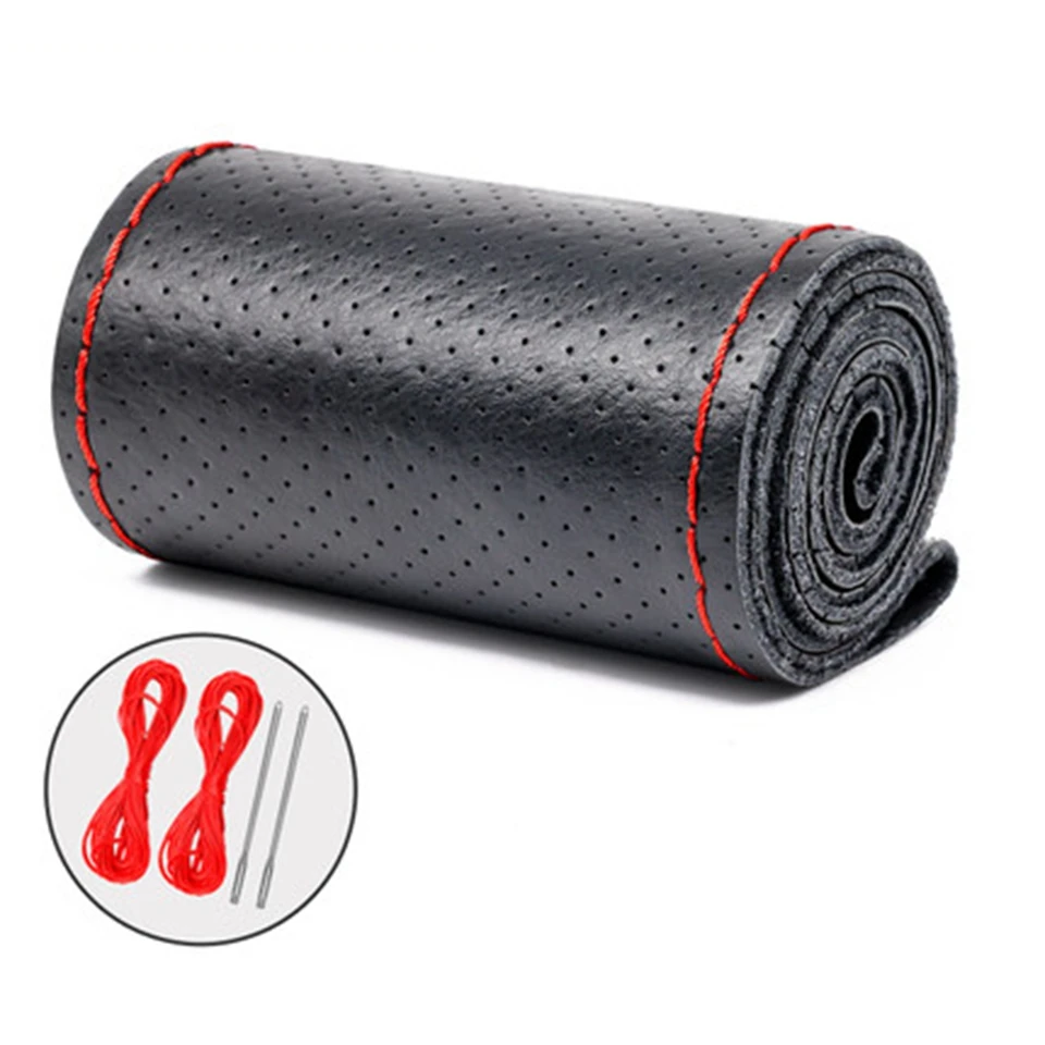 

Плетеный чехол на руль автомобиля, универсальный кожаный руль из волокна, автомобильный руль с иглами и нитками, аксессуары для салона автомобиля