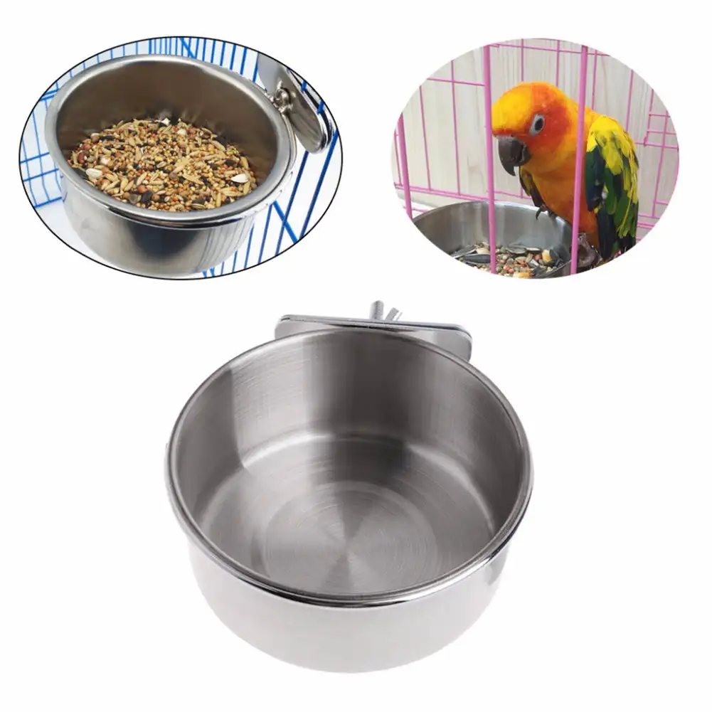 Pet Birds Hanging Cage Bowl Dish Cup Anti-turnover Stainless Steel Feeding Food Drinking Feeder for Parakeet Lovebird
