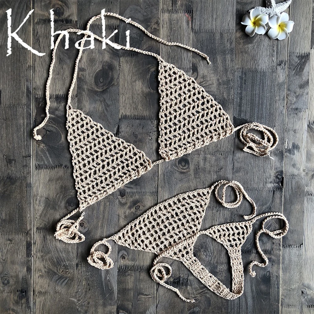 

2022 Summer New Fashion Women Sexy Bikini Hollow Handmade Crochet Micro Swimsuit Swimwear Bathing Suit