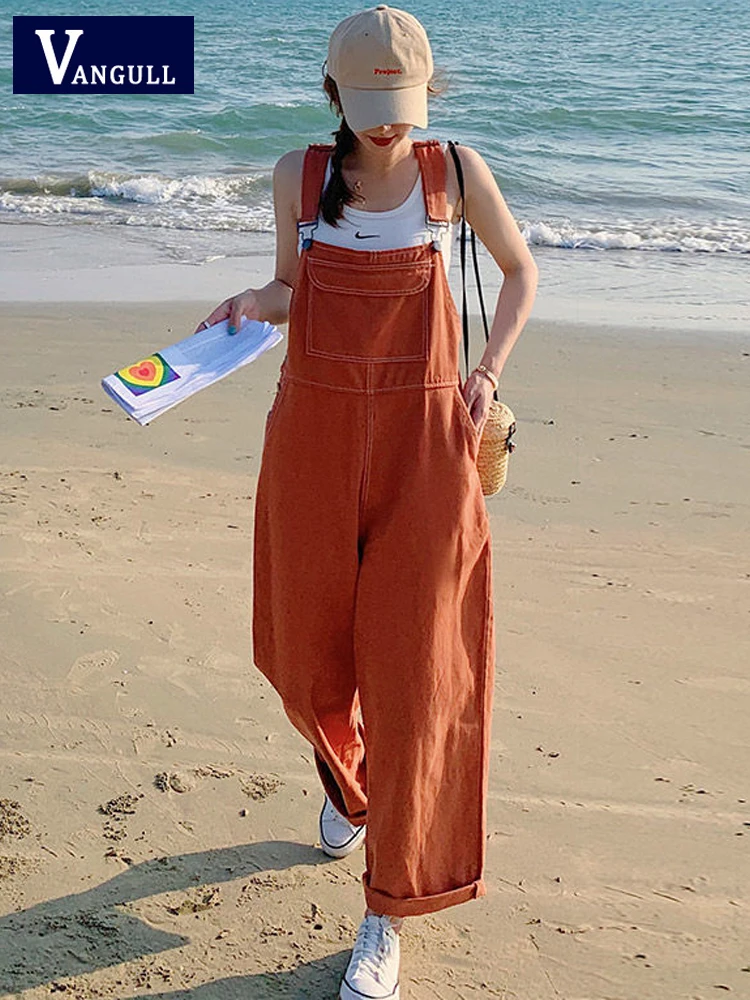 

Vangull Fashion Red Jumpsuits Women Sleeveless Overalls Pants Cargo Summer Casual Pocket Rompers High Waist Stright Jumpsuits