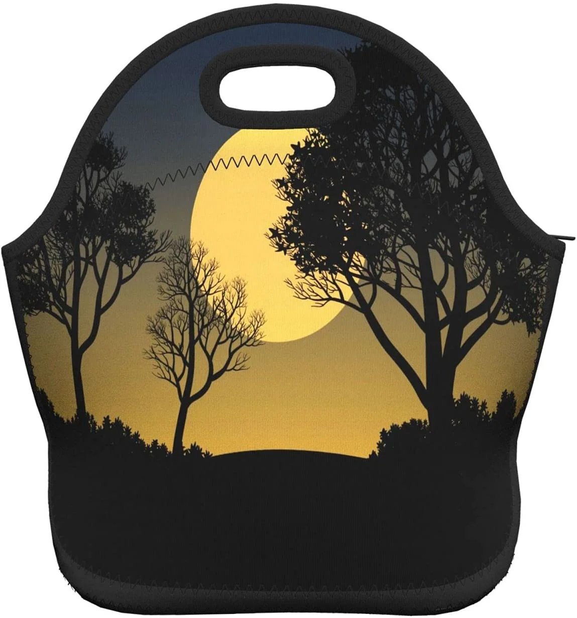 

Sunset Full Moon With Black Forest Trees Neoprene Lunch Bag Boxs,Durable Thermal Tote Bag Organizer Cooler Bento Bags