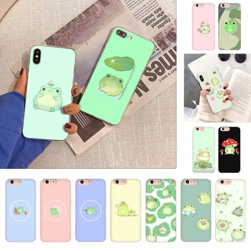 

FHNBLJ Mint green Funny The Frog cute Phone Case for iPhone 11 12 13 mini pro XS MAX 8 7 6 6S Plus X 5S SE 2020 XR case