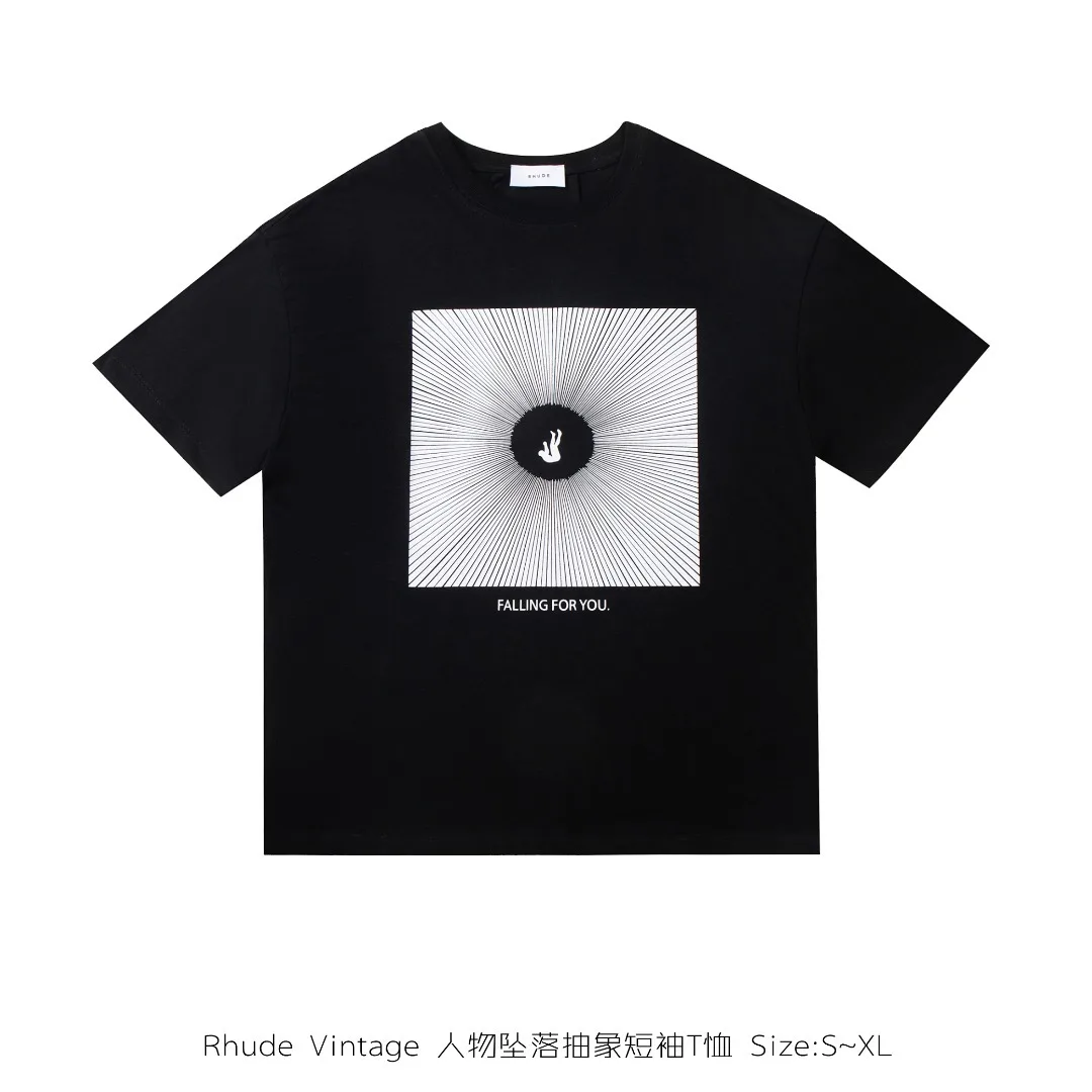 

RHUDE T-shirts 22SS Men Women 1:1 Best Quality Summer Men's Abstract Fall Print Short Sleeve Top Tees T-Shirt T Shirts Cotton
