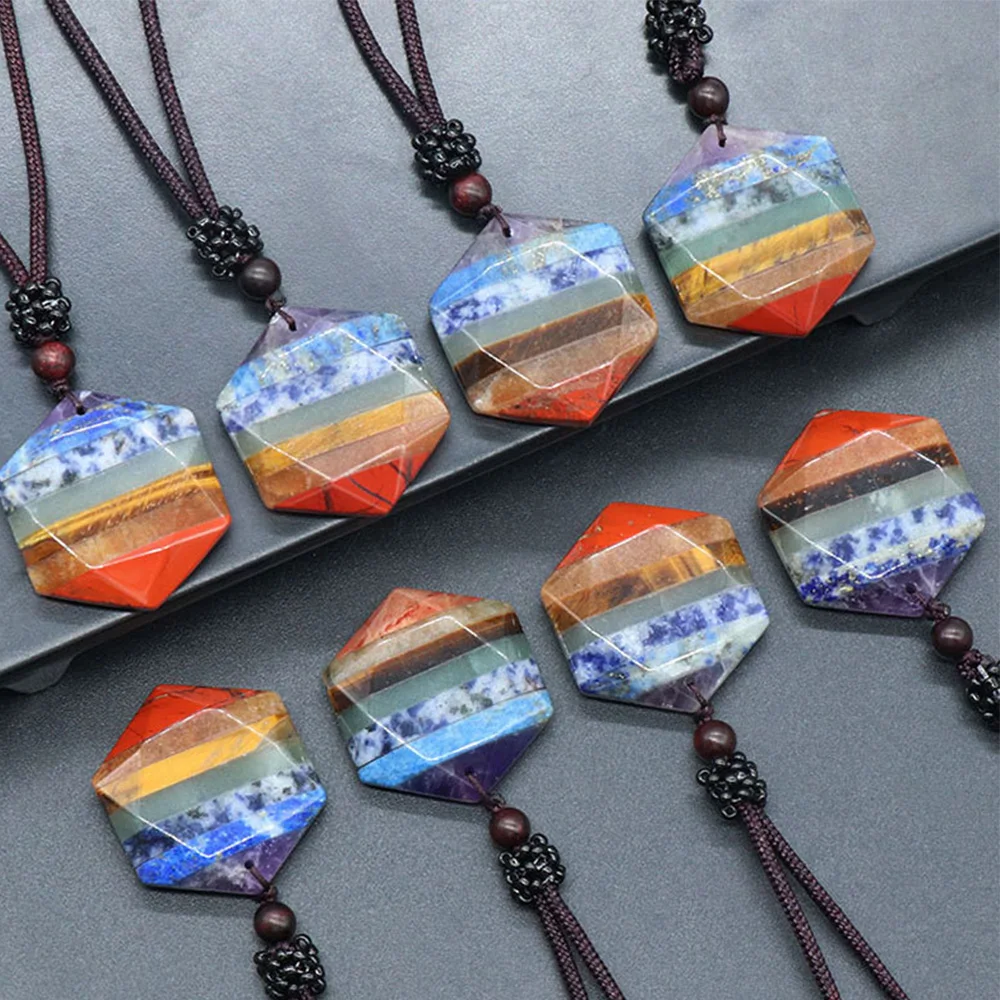 Ожерелье из 7 чакр лечебный хрусталь Шестигранная звезда регулируемый природный