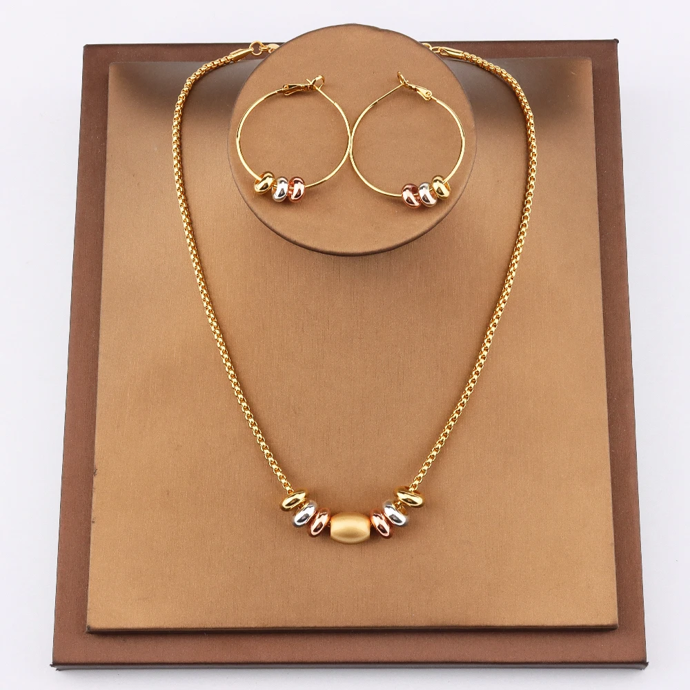 

Gold Color Jewelry Sets Golden Necklace for Women New Classical Copper Vintage Earrings Modern Women's Elegant Jewelry Sets