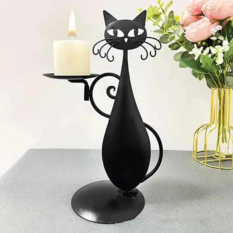 Black Cat Candle Holder Vintage Candlestick Desktop Candle Stand Decor Decorative Candlestick Holder Ornaments For Home Decor