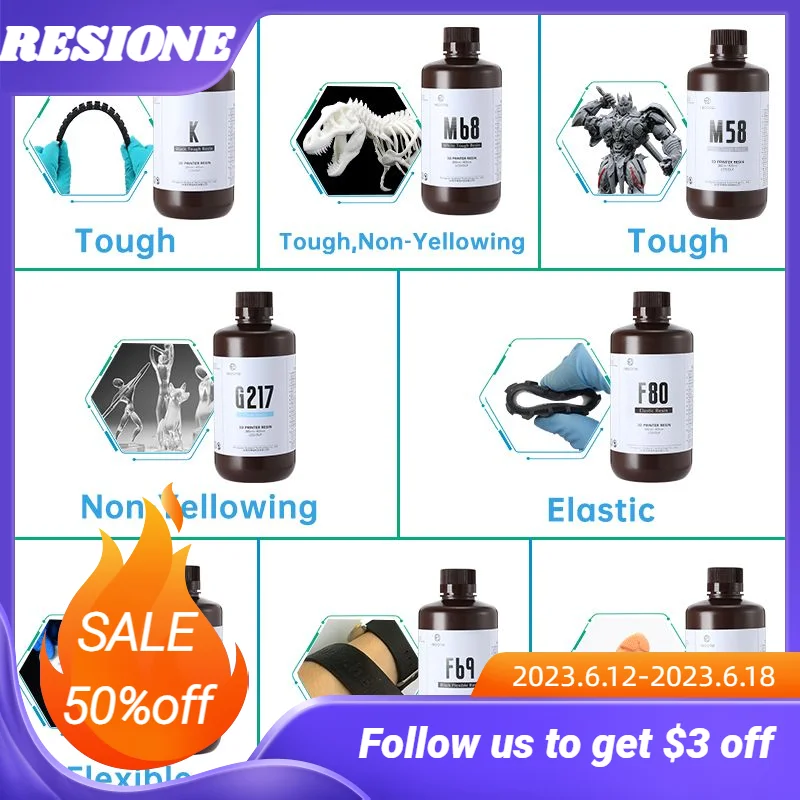 Resione 1KG ABS Like Tough 3d Printer UV Resin Photopolymer Resin  For Elegoo Anycubic Resin 3d Photon Resin Liquid