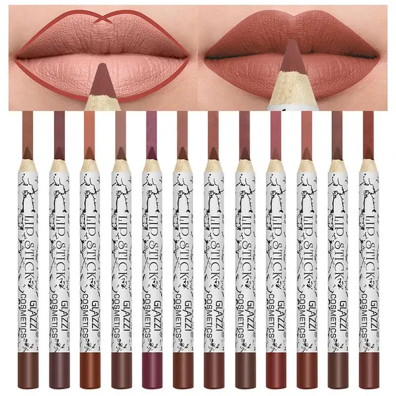 

12 шт. карандаш для губной помады, набор для губ, матовая стойкая помада, контурный ТИНТ, сексуальный красный матовый подводник