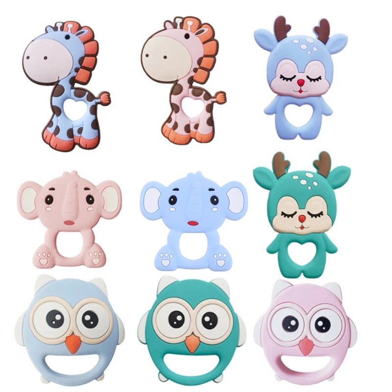 

Cartoon Animal Owl/Elk/Giraffe/Elephant Silicone Beads Baby Teether Molar Soother Nursing Teething Chewing Toy Shower Gifts for