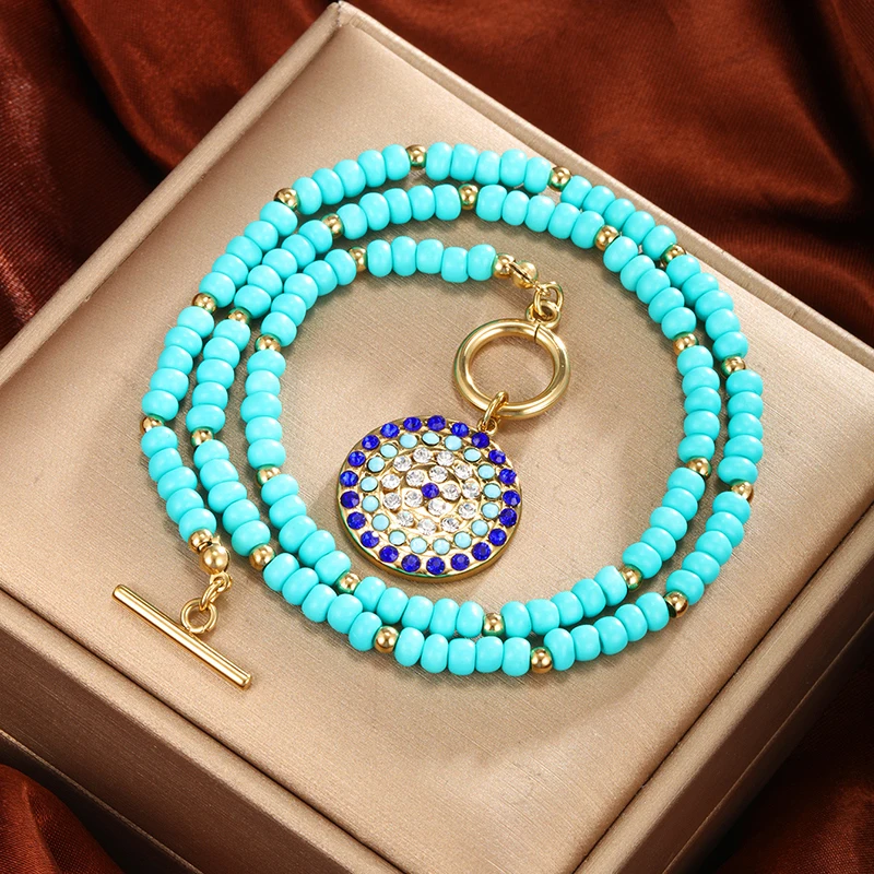 Цепочка с подвеской из натурального камня ожерелье для женщин нержавеющей стали