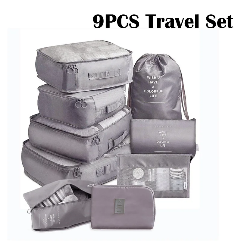 

Cosmetic Organizer Travel 9pcs/set Underwear Packing Pouch Storage Capacity Large Luggage Bag Clothes Toiletries Cube For Bags