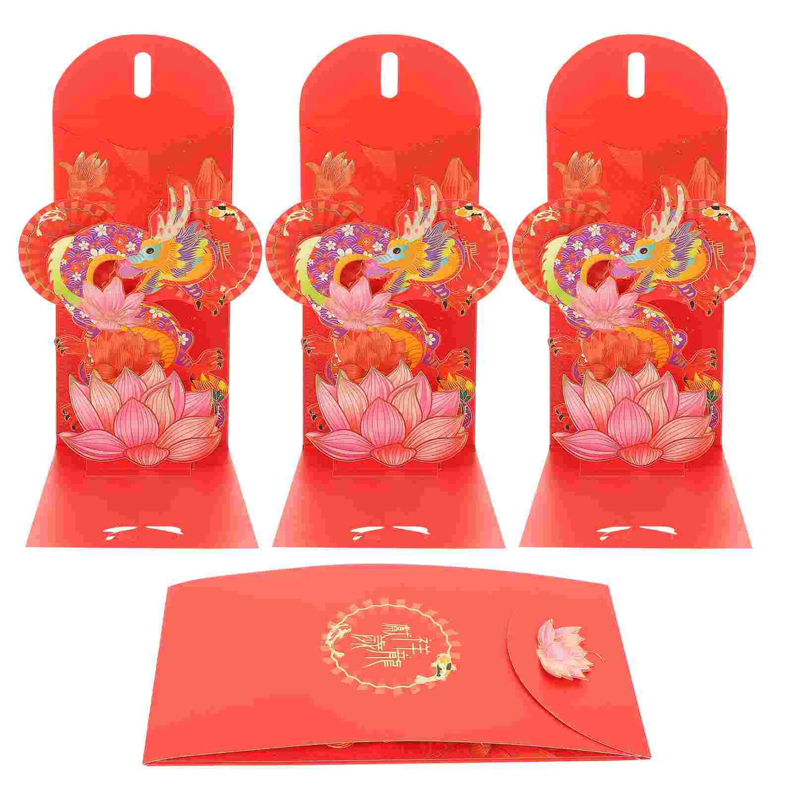 

4 шт. бумажные красные пакеты, новогодние красные конверты с изображением дракона, праздничные красные пакеты, китайские пакеты для денег на удачу, 2024