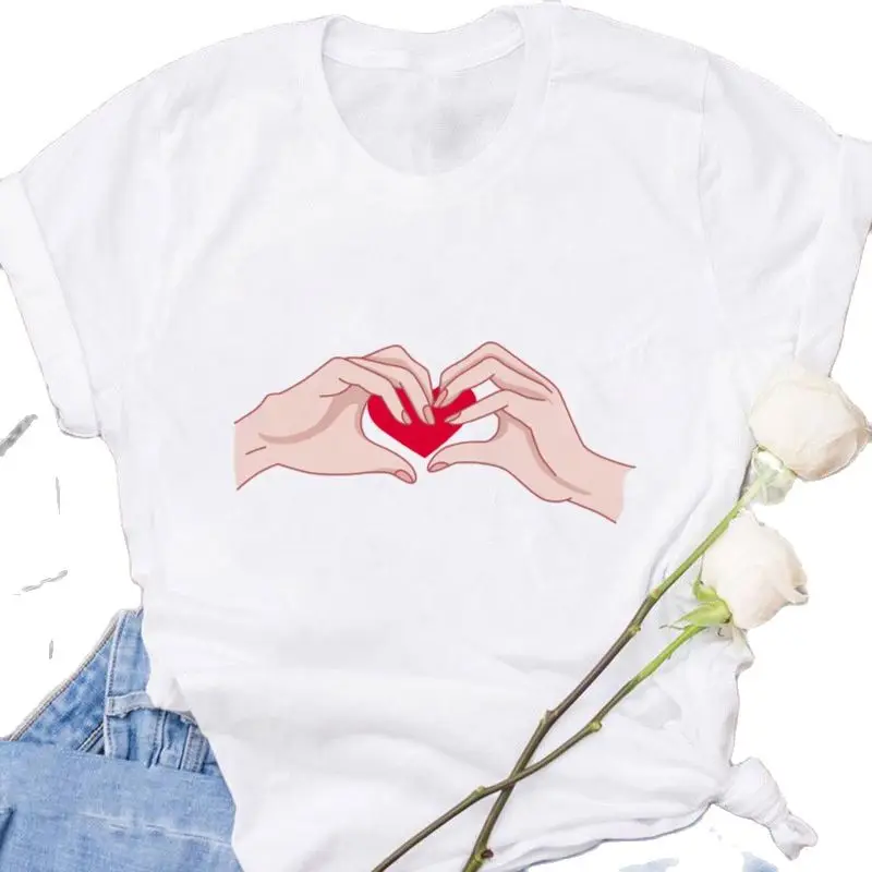 

Новинка, лидер продаж, модная повседневная свободная футболка с принтом пальцев и сердец, топы с коротким рукавом, футболки с графическим принтом в стиле Харадзюку, футболка оверсайз