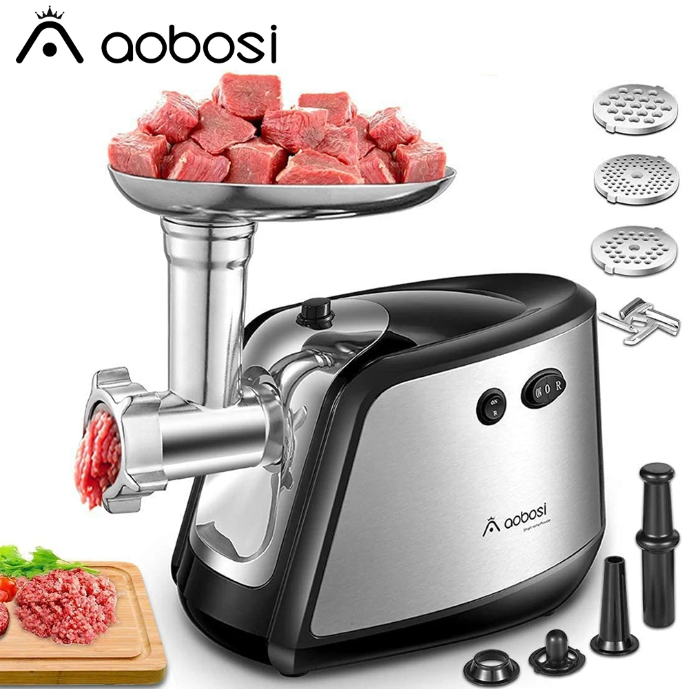 

Aobosi Electric Meat Grinder 3-in-1 Multi Mincer With 3 Stainless Steel Grinding Plates, Kubbe And Sausage Filling Tubes, 1200W