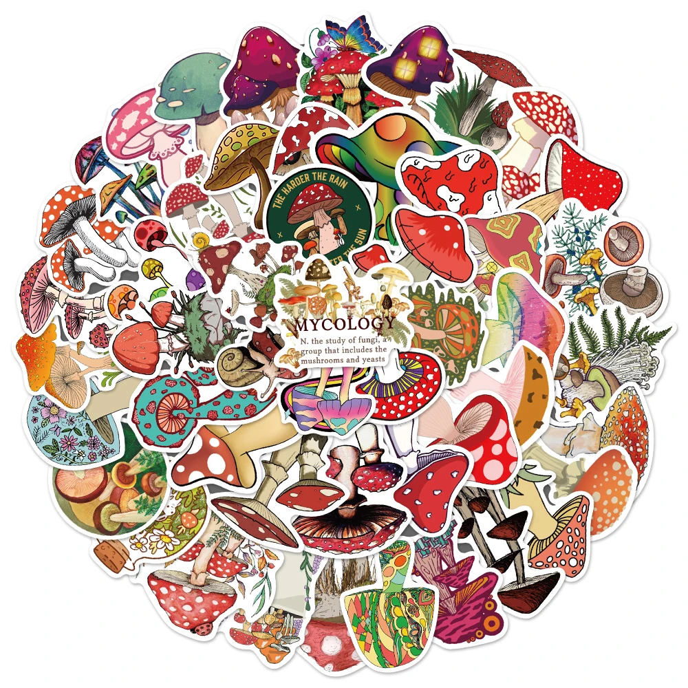 

10/25/50PCS Colorful Mushrooms Print Sticker Anime Luggage Laptop Bedroom Home Refrigerator Paper Painting Wall Decor Stickers