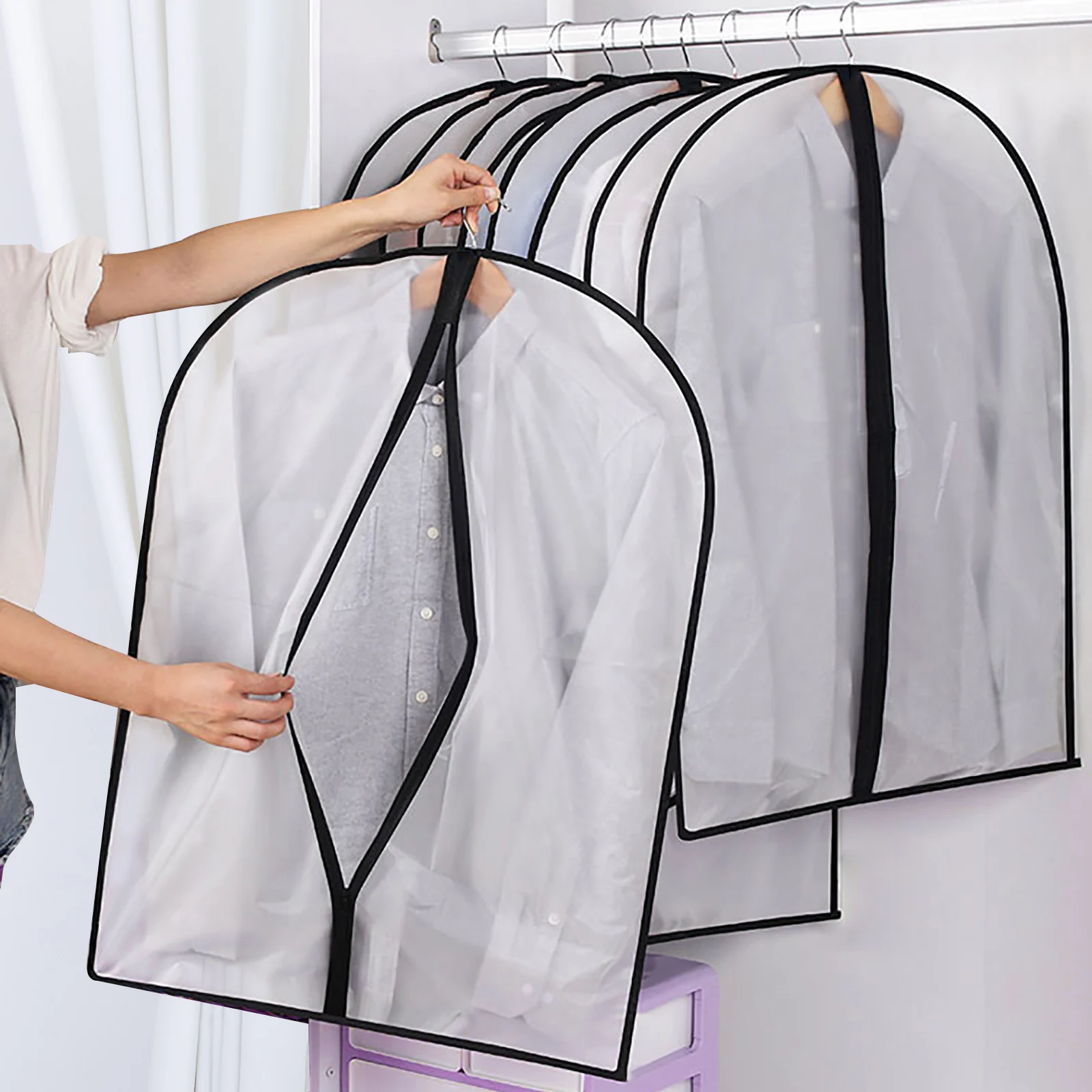 

1PCs Dustproof Clothing Covers PEVA Transparent Coat Protector Wardrobe Anti-low Temperature Foldable Suit Hanging Garment Bag
