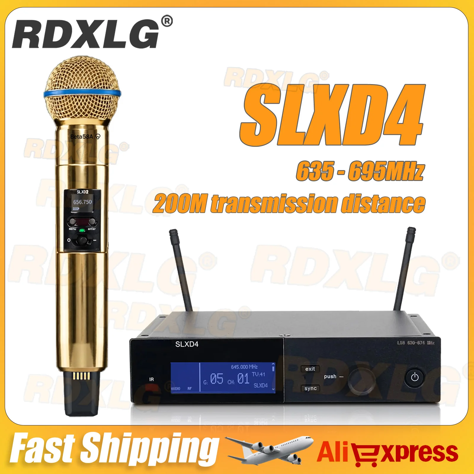 Фото Цифровой беспроводной микрофон RDXLG SLXD+ для профессиональных сценических выступлений, с истинным диверсити, 1 канал, караоке, конденсаторный микрофон SLXD4. №3