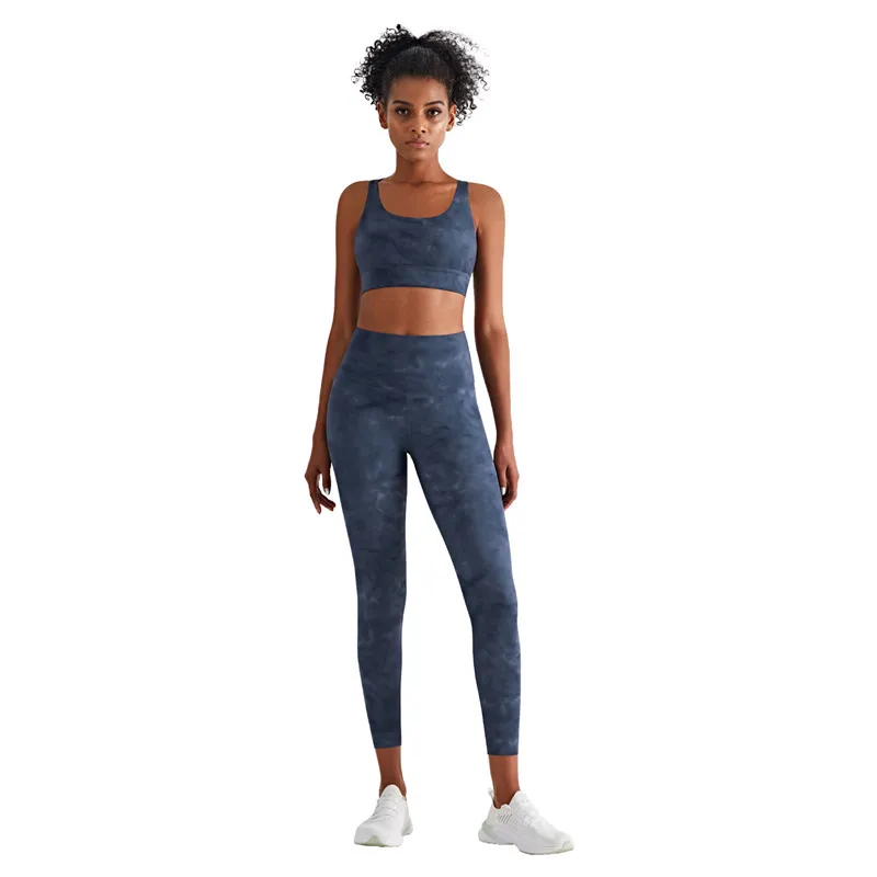 Women Fitness Sports Pants Bronzing Printing Tie-dye Seamless Foot High Waist Tights Yoga Leggings Soft Comprehensive Training