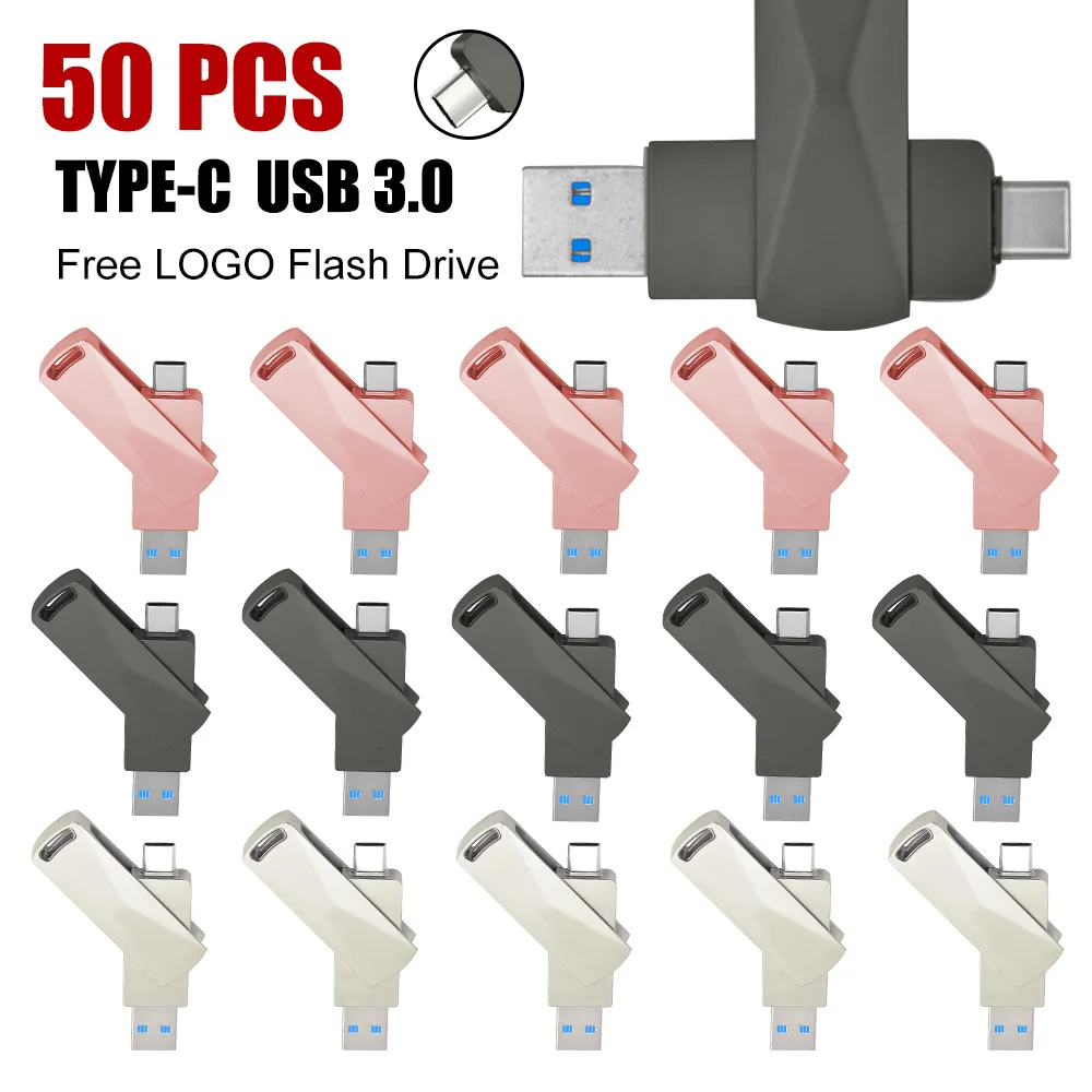 

50 шт., высокоскоростной Usb 128 флеш-накопитель Type-c, 16 ГБ, 32 ГБ, 64 ГБ, 256 ГБ, 3,0 Гб