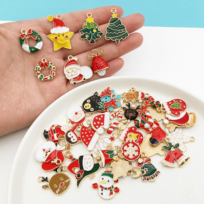 

46Pcs/Set Mixed Christmas Charms Enamel Pendants DIY Bracelet Jewelry Making Pendant gift for friends
