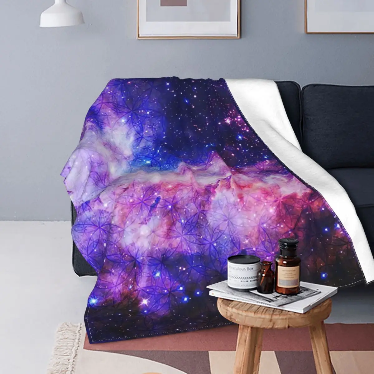 

Galaxy Star Sky Night Space Blanket Modern Stitch Warm Breathable Coral Fleece Throw Blankets For Couch Office