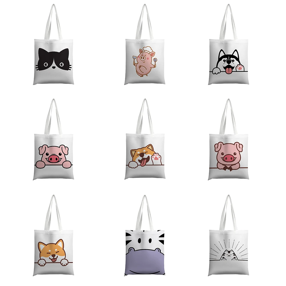 

Kawaii Cartoon Animal Girl Handbag Cute Cat Dog Pig Fun Fashion Print Shoulder Bag Outdoor Travel Shopping Storage Bag For Women