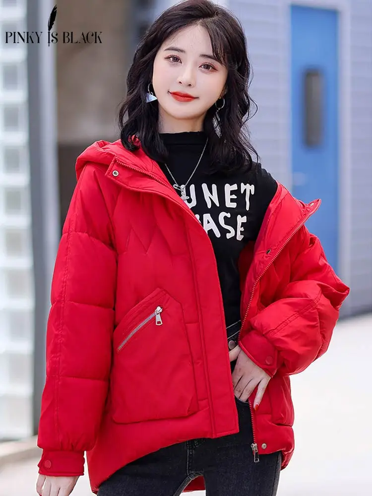 PinkyIsBlack Autumn Winter Jacket Women 2022 New Short Basic Down Thicken Coat Oversized Parkas with Hood Puffer Outerwear 4XL