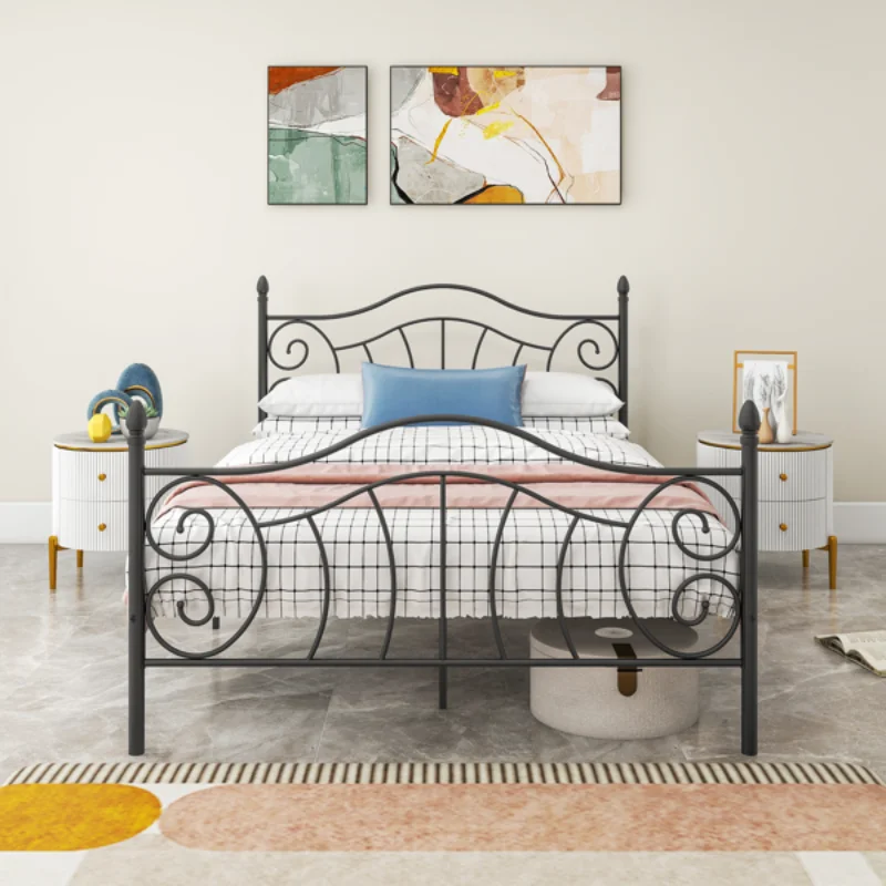 Metal Platform Mattress Foundation With Headboard Footboard\ Victorian Vintage Style\ Easy