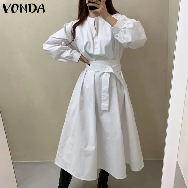 

Повседневное платье-рубашка для вечерние 2022 VONDA, женское платье с длинным рукавом, Женская богемная Праздничная однотонная туника, платья, ж...