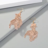 wholesale ins small jewelry golden hollow chinese style koi goldfish long ear hook elegant wild earrings female gift