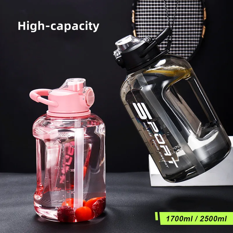 

Large Capacity Ton Barrels SPort Kettle Outdoor Portable Sports Kettle Sports Solid Color Handle PC Cup 1700ml 2500ml