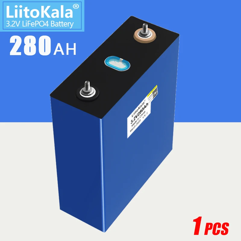 1PCS LiitoKala 3.2V 280Ah Lifepo4 Battery DIY Solar Panel Power Bank 12V 24V 48V Camping Rechargeable Spare Battery With Busbar