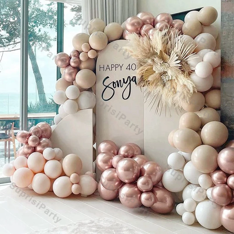 Ballons double crème pêche  115 pièces  guirlande en arc  décoration de mariage  blanc abricot  or
