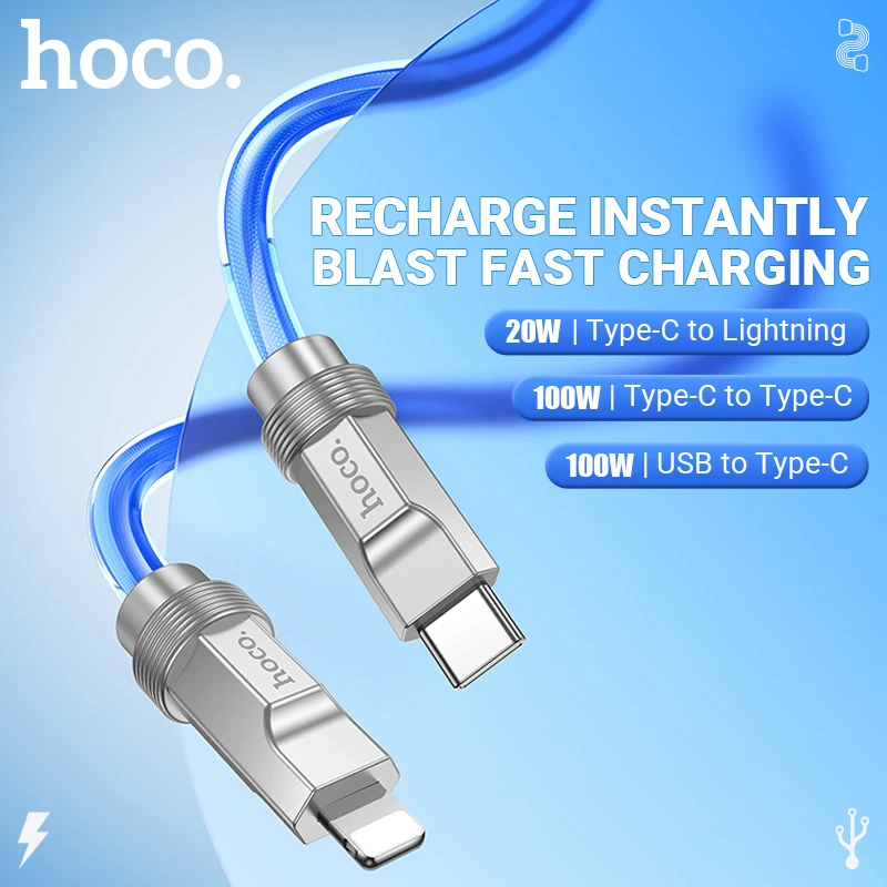 

hoco 100W 6A charging cable USB Type-C PD20W for Lightning quick charge silicone cord USB-C color data wire laptop phone charger