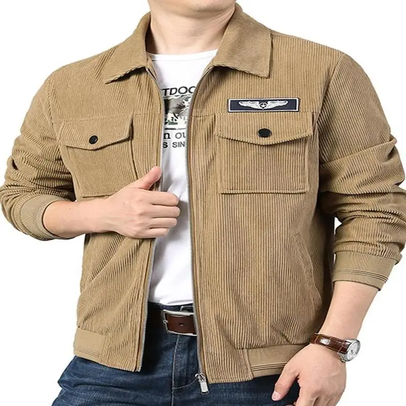 Corduroy Jacket: Men's Spring and Autumn Multi Pocket Jacket, Trendy and Loose, Large Size, Velvet, Lapel, Work Jacket