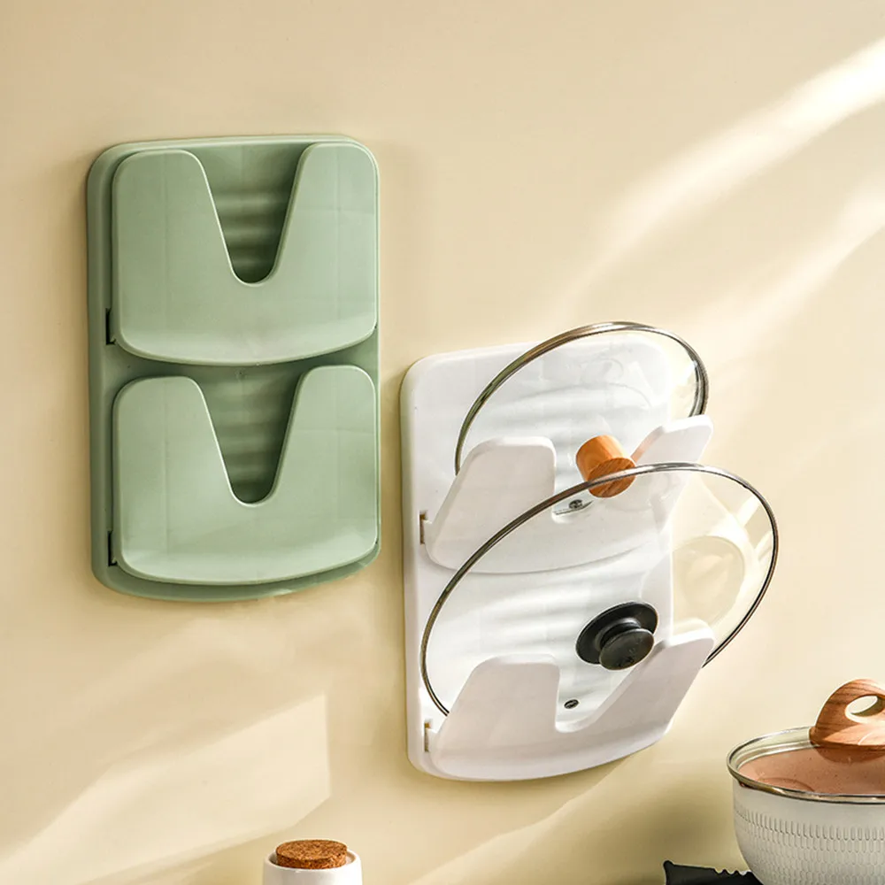 

Kitchen Organizer Rack Wall Hanging Pot Cover Rack Two-Layer Pot Lid Multifunctional Rack for Plates Cutting Boards Bakeware Pot