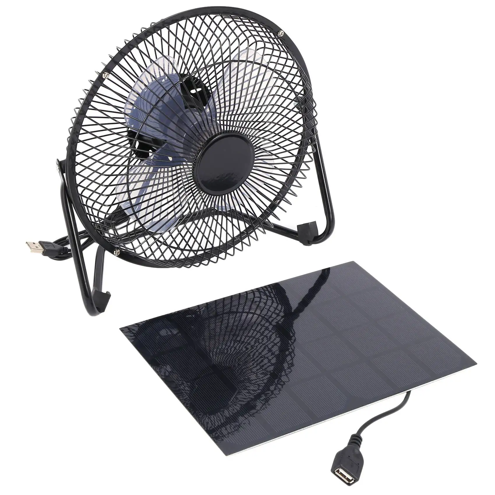 Black Solar Panel Powered +USB 5W metal Fan 8Inch Cooling Ve