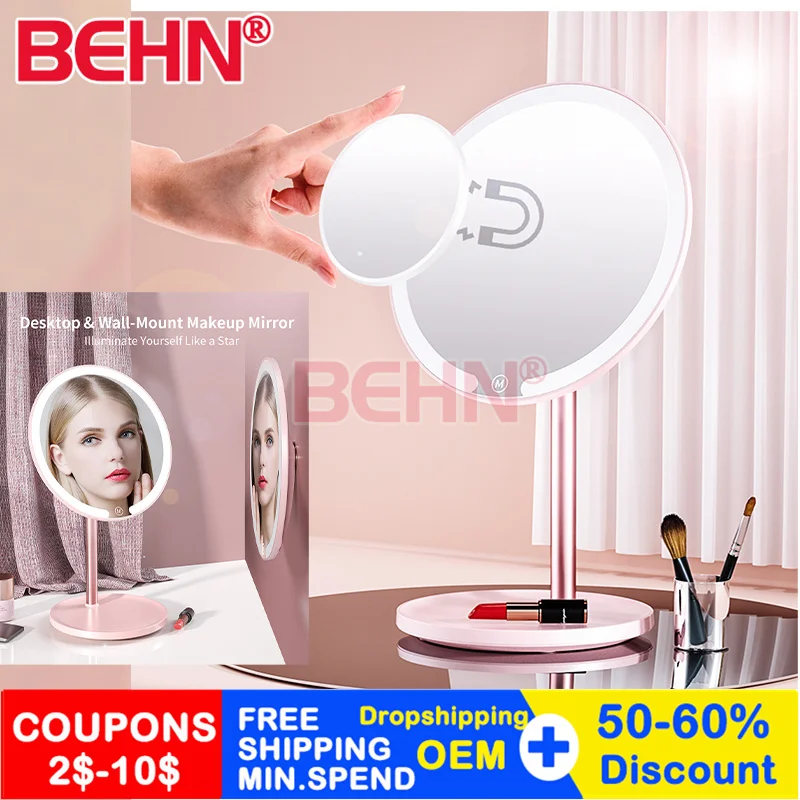 

Зеркало для макияжа с 10-кратным светодиодный чением, 360 градусов